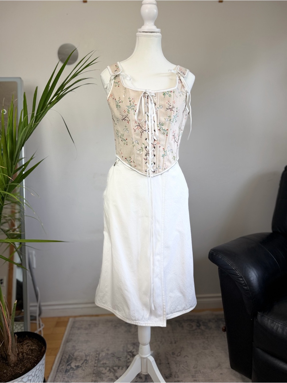 JW Anderson x Uniqlo Wrap Skirt & Floral Lace Up Corset Top Set